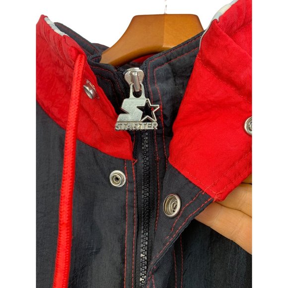 90s Vintage Chicago Bulls NBA Starter Pullover 1/4 Zip Jacket Red XLarge 6700 - Picture 11 of 16